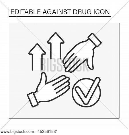 Against Drug Line Icon. Helping Hand For Additional People. Support. Bad Habits Concept. Isolated Ve
