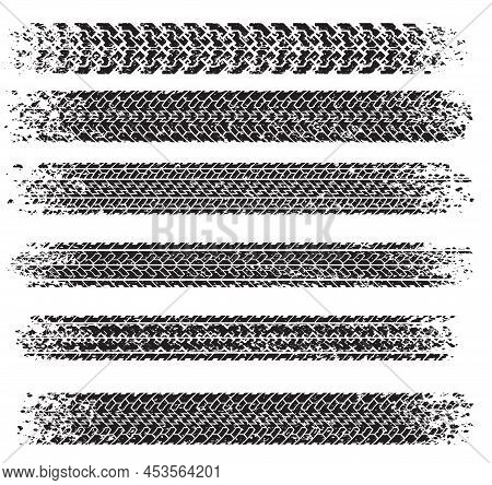 Set Of Six Shabby, Grunge Style, Dirty Vector Traces Of Tires.