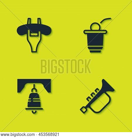 Set Sausage On The Fork, Trumpet, Liberty Bell In Philadelphia And Beer Pong Game Icon. Vector