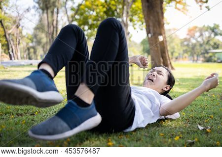 Asian Child Girl Running,falling Down Or Slipping,injuring Her Back,mischievous Female People Who Su