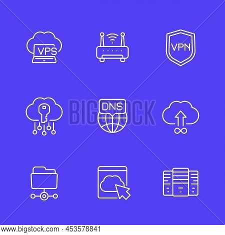 Hosting, Dns And Vpn Line Icons Set