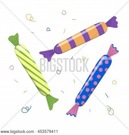 Candies. Colorful Sweets, Sweetmeats, Comfits. Flat, Vector
