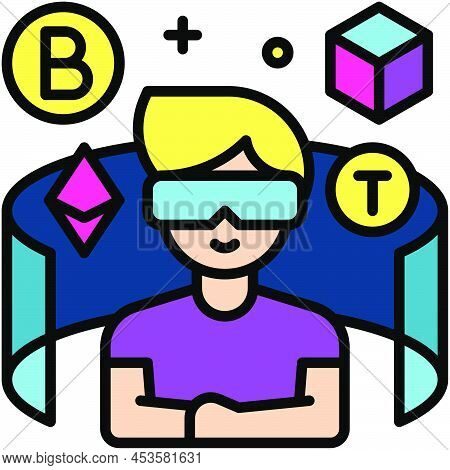 Avatar With Coin Elements Icon, Metaverse Related Vector Illustration