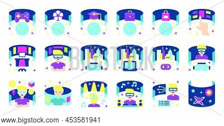 Metaverse Related Flat Icon Set, Vector Illustration