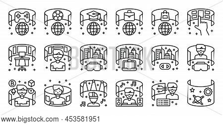 Metaverse Related Line Icon Set, Vector Illustration