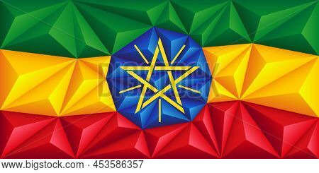 Abstract Polygonal Background In The Form Of Colorful Green, Yellow And Red Stripes Of The Ethiopian