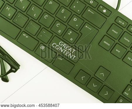 Text Showing Inspiration Great Content. Concept Meaning Satisfaction Motivational Readable Applicabl