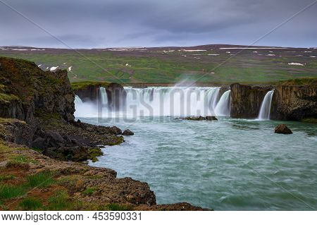 Godafoss Waterfall In Iceland. Godafoss Means The Waterfall Of The Gods In Icelandic.