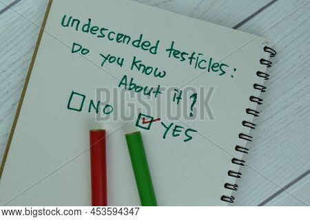 Concept Of Yes, Undescended Testicles: Do You Know About It? Write On A Book Isolated On Wooden Tabl