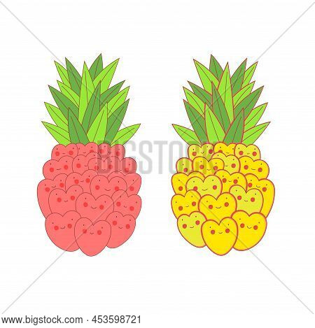 Pineapple Love Heart Set With Yellow And Pink Color