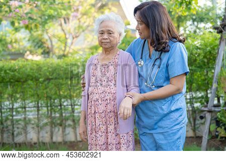Doctor Help And Care Asian Senior Or Elderly Old Lady Woman Use Walker With Strong Health While Walk