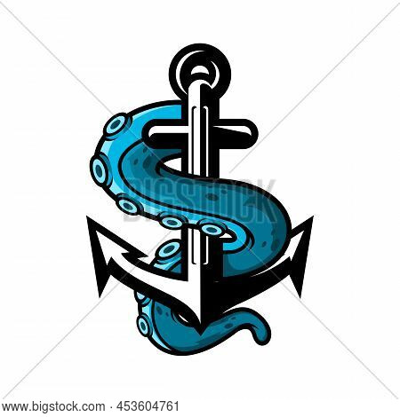 Anchor And Octopus Vector On White Background