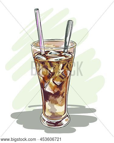 Iced Coffee Illustration That Can Be Used For Menu Books And Cafe Promotions. It Can Also Be Used To