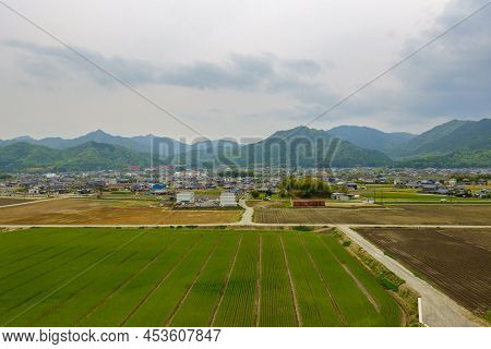 Roads Pass Green Rows On Farm In Rural Valley