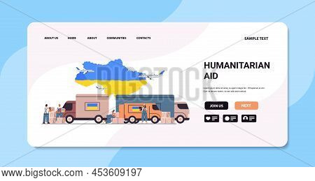 Volunteers Giving Help Boxes With Ukraininan Flag To Refugees Humanitarian Aid Material Assistance G