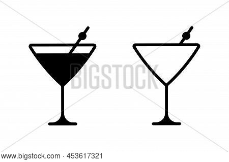 Cocktail Vector Icon Set. Alcohol Bottles And Glasses Symbol. Outlie And Black Alcoholic Beverages S