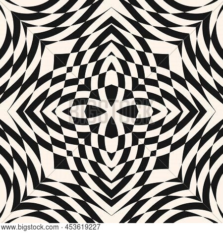 Vector Geometric Seamless Pattern. Abstract Black And White Mosaic Ornament. Simple Checkered Textur