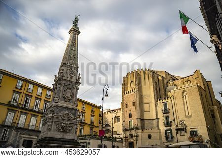 Naples, Italy - December 18, 2019: View Of Gesu Nuovo Square Piazza Del Gesu Nuovo In Napoli, Campan