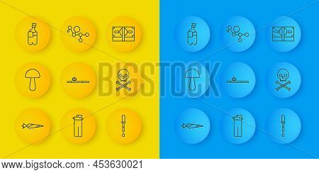 Set Line Marijuana Joint, Psilocybin Mushroom, Opium Pipe, Pipette, Skull On Crossbones, Bong For Sm