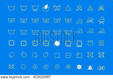 Laundry Icons Set For Cloth Design. Cleaning Machine. Clothes Care Icons. Vector Illustration. Stock
