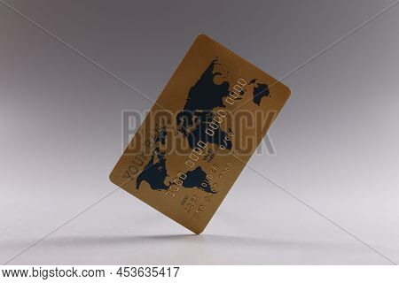 Close-up Of Personal Plastic Credit Card Mockup, Cashless Contactless, Payment. Purchase Goods Or Se