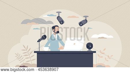 Surveillance At Work As Cctv Camera Workplace Monitoring Tiny Person Concept. Security System For Cl
