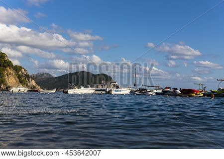 Petrovac, Montenegro, 29. August 2021: Boats In Harbour In Town Petrovac, Montenegro