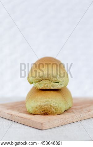 Green Pandan Long John Buns Bread With Copy Space For Text