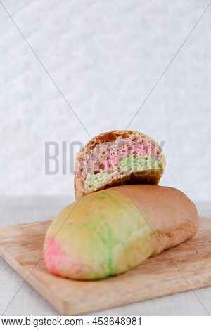Rainbow Long John Buns Bread With Copy Space For Text