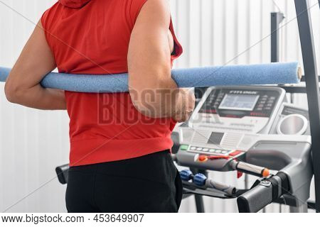 Man Doing Ecg Test On Treadmill In Cardiology Center Room