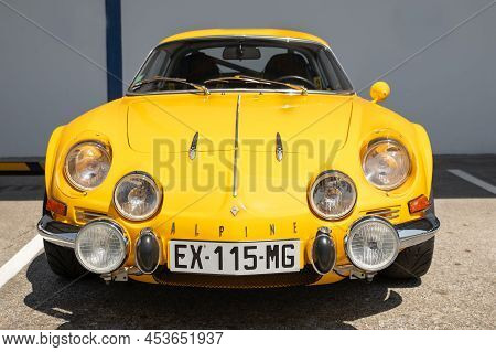 Dieppe, France - June 30, 2018: Renault Alpine Car Blue Modele 110 Berlinette V85 On The Exposition 