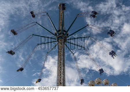 Palma De Mallorca, Spain; April 08 2022: Attractions And People At The Traditional Annual Fair, Fira