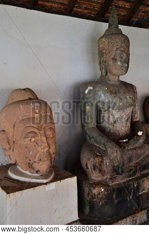 Ancient Ruins Buddha Statue In Antique Building Ubosot For Thai People Foreign Travelers Travel Visi