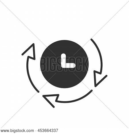 Clock Timing Circle Icon With Arrows. Alarm Clock Symbol, Chronometer Stopwatch Timer Icon Logo, App