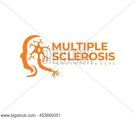Multiple Sclerosis, Autoimmune Disease And Human Face, Logo Design. Disease, Medicine, Neuron And Th