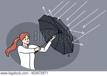 Successful Businesswoman Use Umbrella Protect From Rain. Concept Of Investment And Profit. Stock Exc