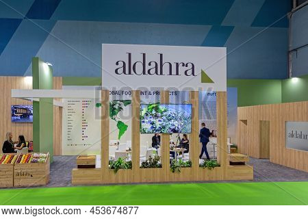 Novi Sad, Serbia - September 21, 2021: Aldahra Agriculture Company Booth At Expo Fair Trade.