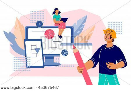 Software Development Concept With People Coding On Computer And Programming Site Or App. Coding And 