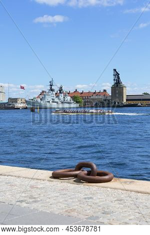 Copenhagen; Denmark - June 22, 2019 : Holmen Naval Base In Copenhagen, Frigate Of Royal Danish Navy 