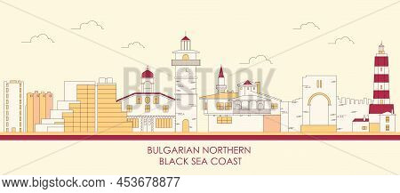 Cartoon Skyline Panorama Of Bulgarian Northern Black Sea Coast  - Vector Illustration