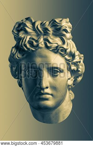 Bronze Color Gypsum Copy Of Ancient Statue Apollo God Of Sun And Poetry Head For Artists On Brass Ba