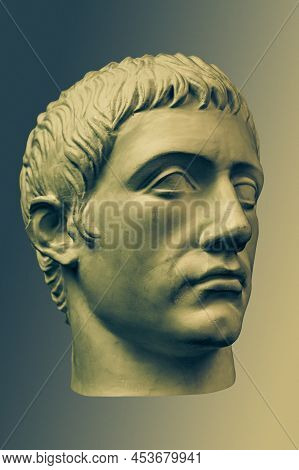 Bronze Color Gypsum Copy Of Ancient Statue Of Germanicus Julius Caesar Head For Artists On Brass Bac