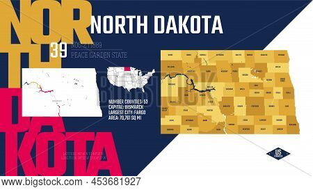 39 Of 50 States Of The United States, Divided Into Counties With Territory Nicknames, Detailed Vecto