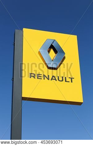 La Clayette, France - September 12, 2020: Renault Logo On A Signboard. Renault Is A French Car Manuf