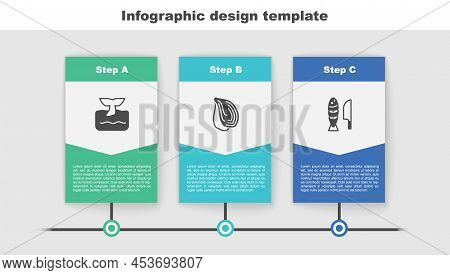 Set Whale Tail In Ocean Wave, Mussel And Fish With Sliced Pieces. Business Infographic Template. Vec