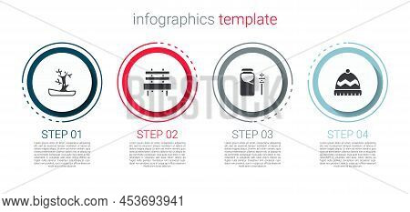 Set Bare Tree, Bench, Jar Of Honey And Dipper Stick And Winter Hat. Business Infographic Template. V