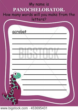 Anagram Word Game With Cartoon Dino Vector Illustration