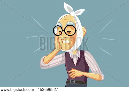 Senior Man Suffering From Toothache Vector Cartoon Illustration