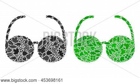 Nature Spectacles Icon Mosaic Of Floral Leaves In Green And Natural Color Shades. Ecological Environ