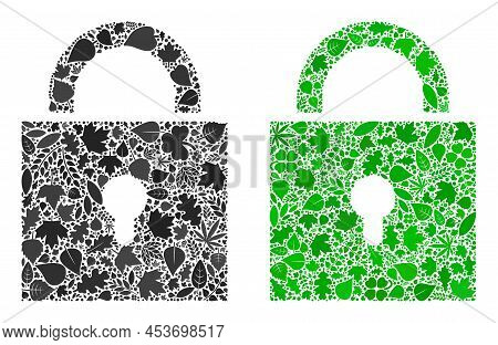 Nature Lock Icon Collage Of Herbal Leaves In Green And Natural Color Tones. Ecological Environment V